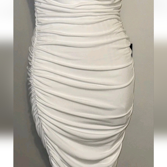 LulusTotal Appeal White Ruched One-Shoulder Bodycon Midi Dress - Picture 7 of 16